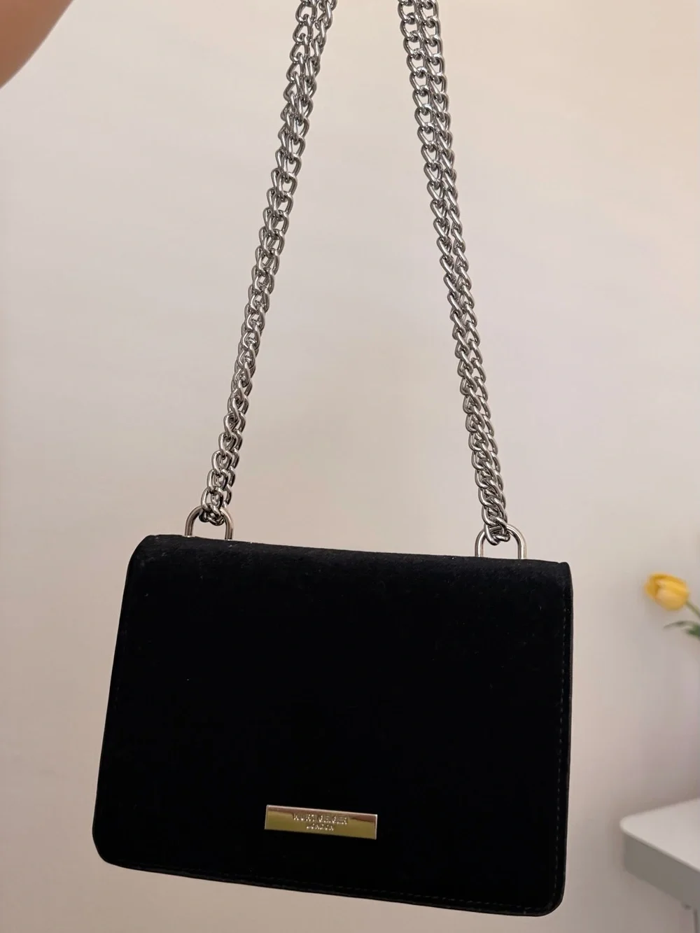 Black Velvet Evening Crossbody with Crystal Bow Accent